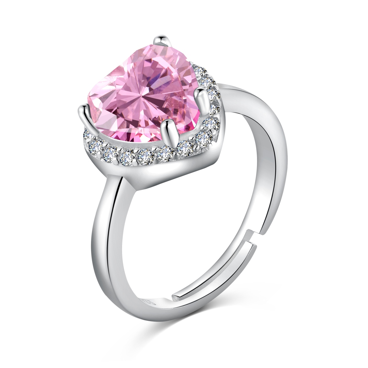Heart's Embrace Pink Gemstone Ring Silver Zirconia Rhodium Plated Ring