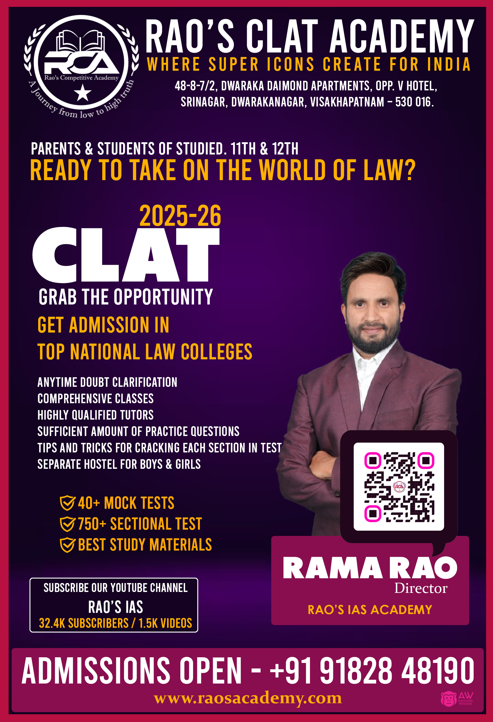 Best CLAT Coaching Center in Visakhapatnam - RAO'S ACADEMY Admissions Open CLAT 2026