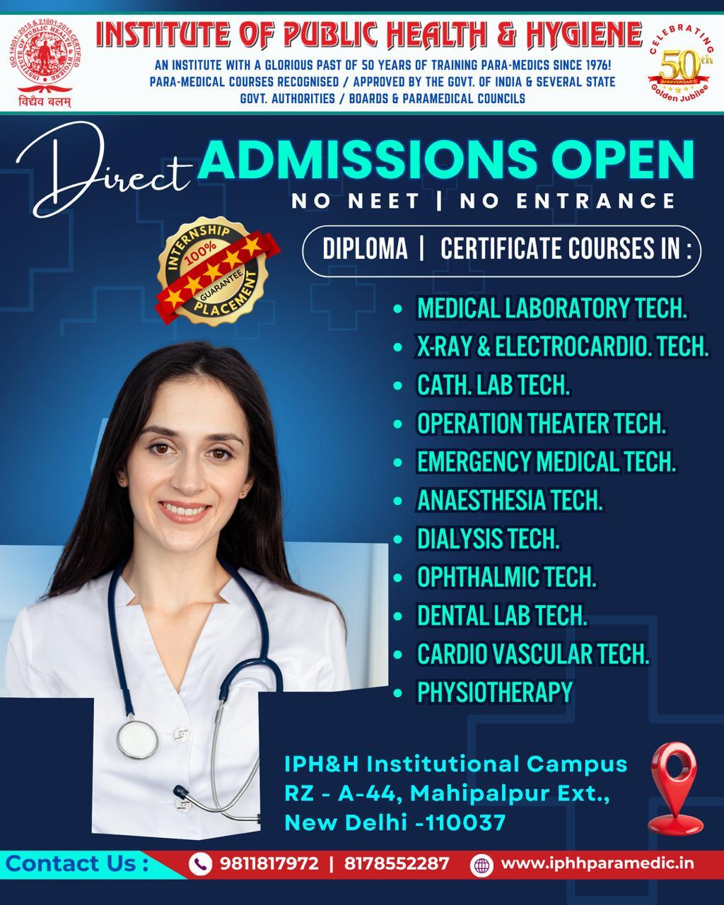 Direct Admissions Open and No NEET or Entrance Exam required at IPHH