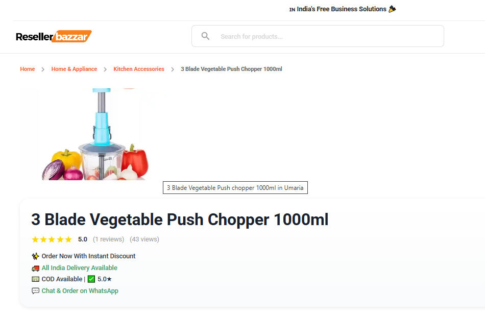 3 Blade Vegetable Push chopper 1000ml