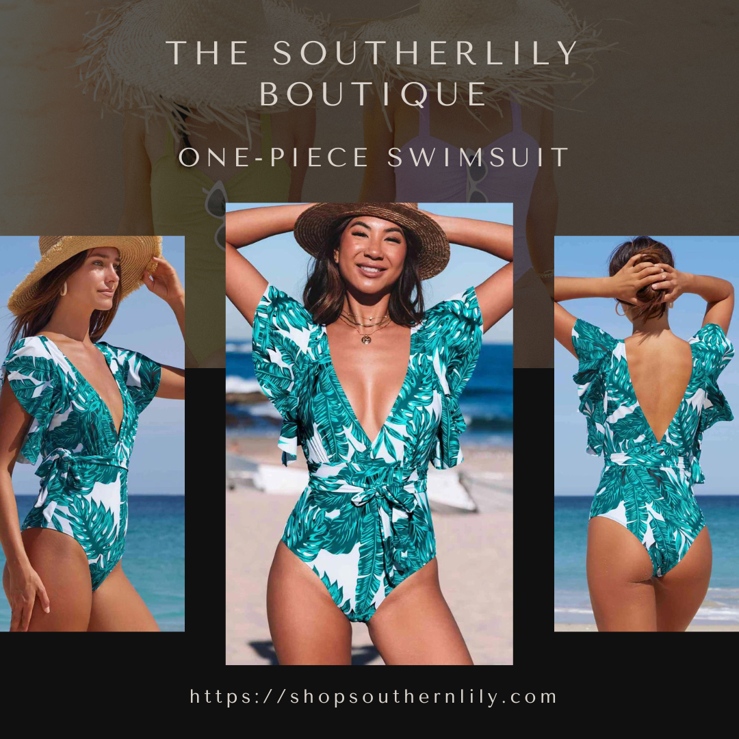 Botanical Print Deep V Tie Waist One-Piece Swimsuit at The Southerlily Boutique!