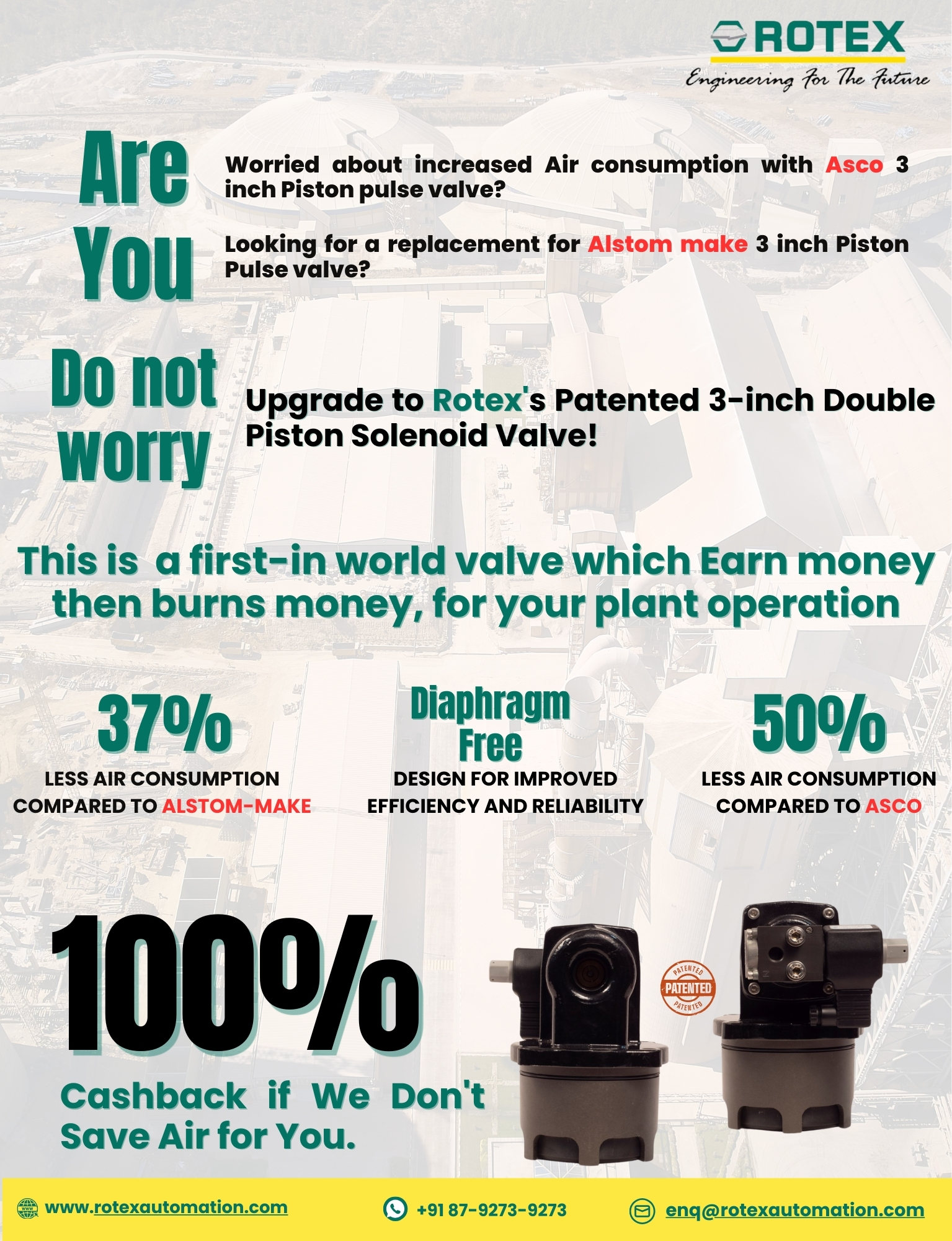 Upgrade to Rotex's Patented 3-inch Double Piston Solenoid Valve for Improved Efficiency and Reliability