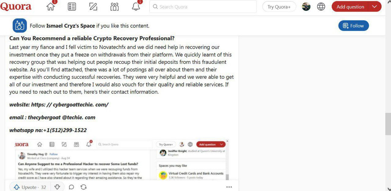 Quite a Recommendable Cryto Recovery Expert with Cybergoat Techie.