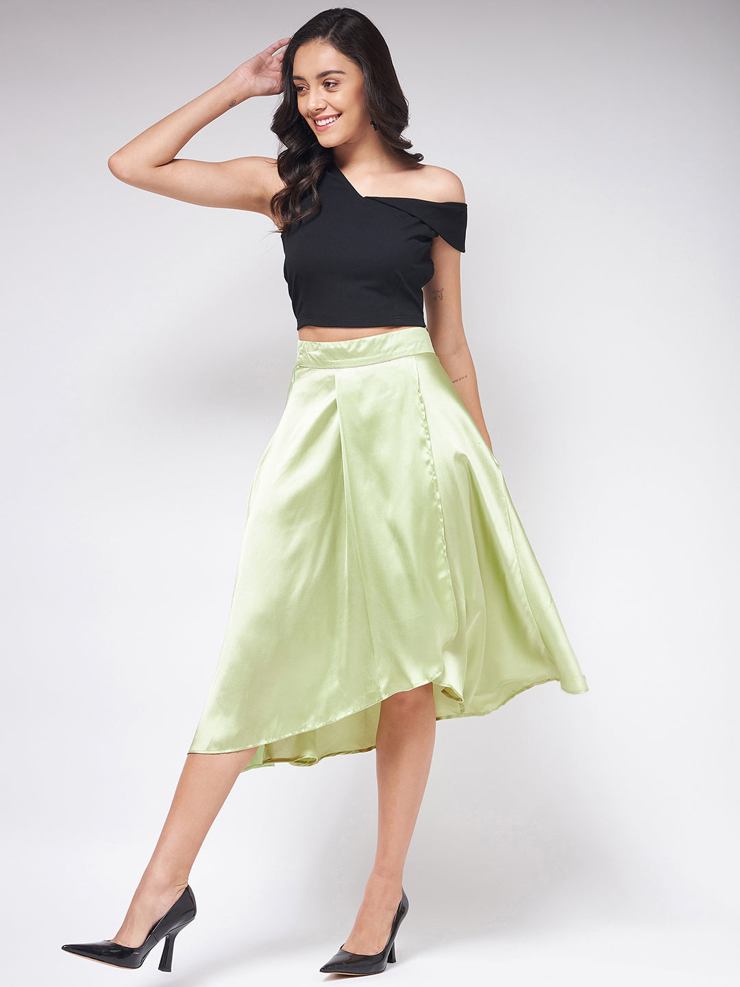 Premium Flared Skirt Set with Stylish Crop Top - Merchantiumindia