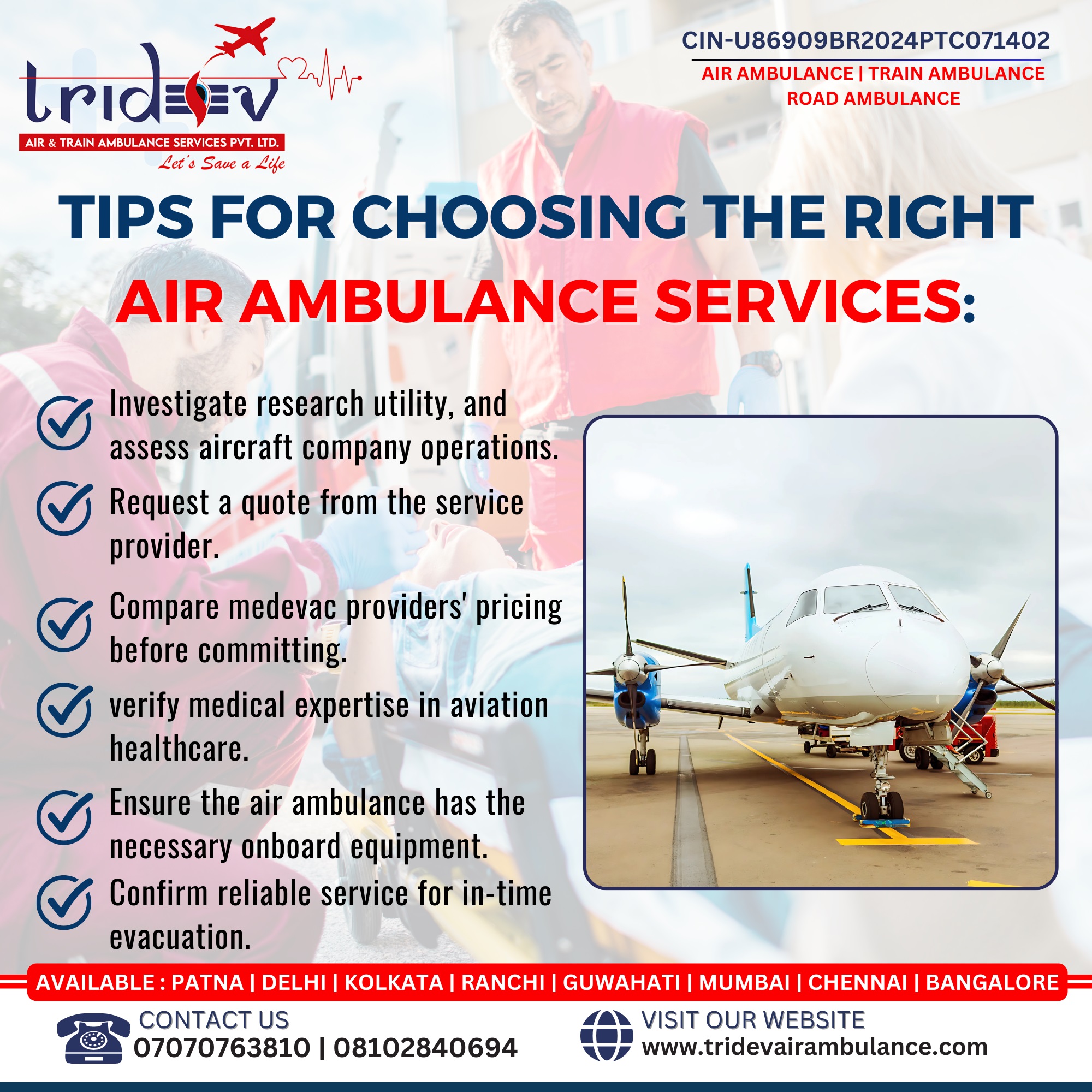Safe | Fast Tridev Air Ambulance Ranchi at Low Cost